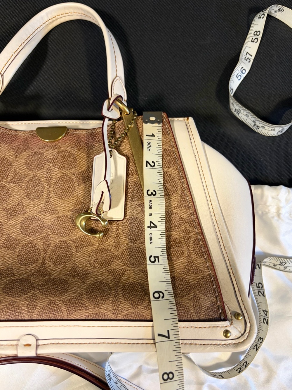 Coach Dreamer Brown Signature Satchel with Cream Trim and Gold Hardware - Picture 13 of 16